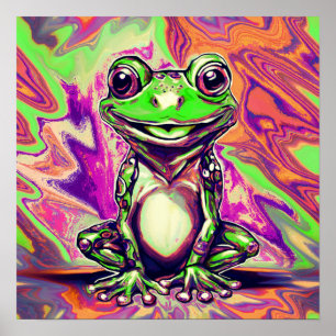 Bunte psychedelische Graffiti-Frosch Grün Lila Poster