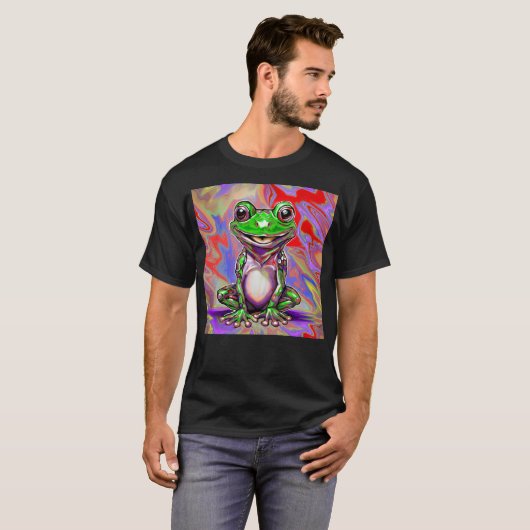 Bunte psychedelische Graffiti-Frosch grün rot T-Shirt (Vorne ganz)