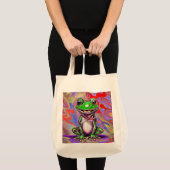 Bunte psychedelische Graffiti-Frosch grün rot Tragetasche (Vorderseite (Produkt))