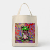 Bunte psychedelische Graffiti-Frosch grün rot Tragetasche (Rückseite)