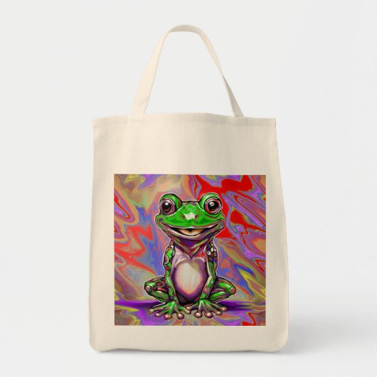 Bunte psychedelische Graffiti-Frosch grün rot Tragetasche (Vorne)