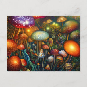 Bunte psychedelische Pilzwald Postkarte
