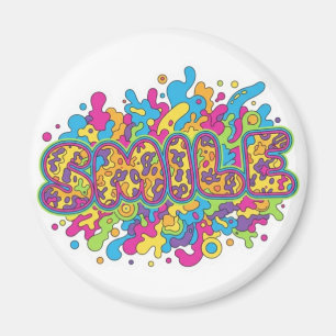 Bunte psychedelische SMILE-Typografie-Kunst Magnet