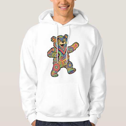 Bunte psychedelische Teddybär-Kunst Hoodie (Vorderseite)