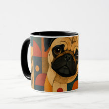 Bunte Pug-Volks kunst Geometrisches Hundemuster