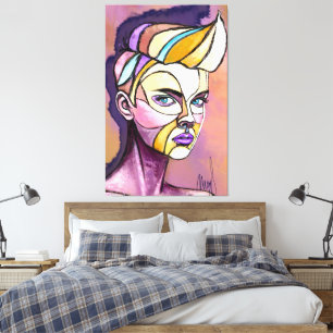 Bunte Punk-Frau auf Leinwand gedruckt