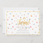 Bunte Punkt-Zwillings-Babyparty-Einladung Einladung (Vorderseite)