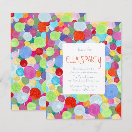 Bunte Punkte Einladung (Vorne/Hinten)