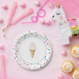 Bunte Punkte Konfetti Eiscreme Tüte Geburtstag Pappteller