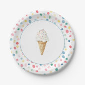 Bunte Punkte Konfetti Eiscreme Tüte Geburtstag Pappteller (Vorderseite)