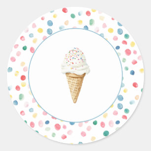Bunte Punkte Konfetti Eiscreme Tüte Geburtstag Runder Aufkleber