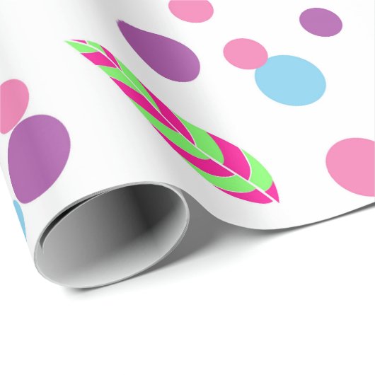 bunte Punkte mit Blätter Geschenkverpackung Geschenkpapier (Rolleneckpunkt)