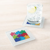 Bunte Puzzlespielstücke Glasuntersetzer (Schrägansicht)