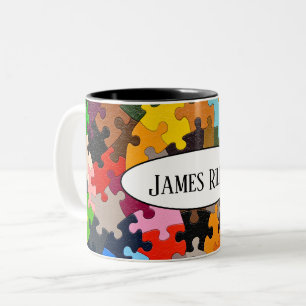 bunte Puzzleteile Zweifarbige Tasse