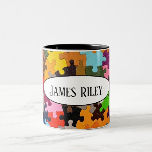bunte Puzzleteile Zweifarbige Tasse (Mittel)