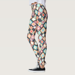 Bunte Quadrat-Retro Muster Leggings