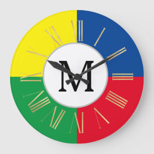 Bunte Quadrate Benutzerdefiniertes Monogramm Anfan Große Wanduhr