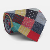 bunte Quadrate Vintager Patchwork Krawatte (Gerollt)
