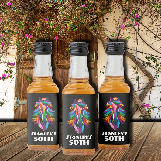 Bunte Racehorse Geburtstagsparty Alkoholflaschenetikett