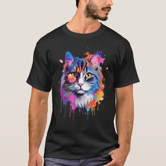 Bunte Ragamuffin-Katzengesichts-Splash-Art T-Shirt (Vorderseite)