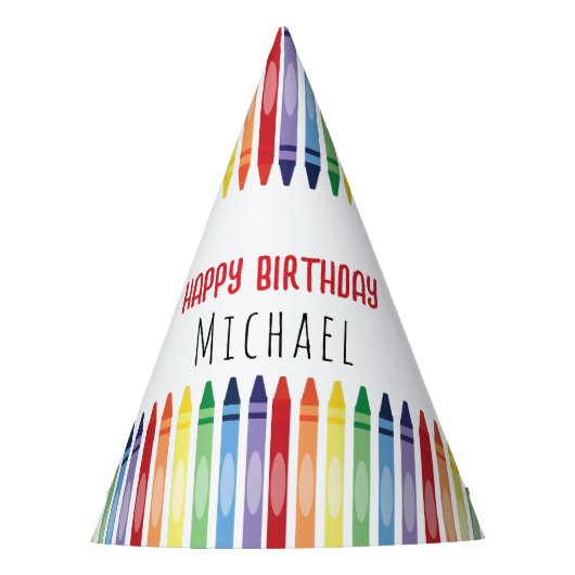 Bunte Rainbow Crayons Geburtstagsparty Partyhütchen (Vorderseite)