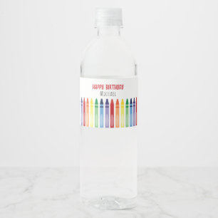 Bunte Rainbow Crayons Geburtstagsparty Wasserflaschenetikett