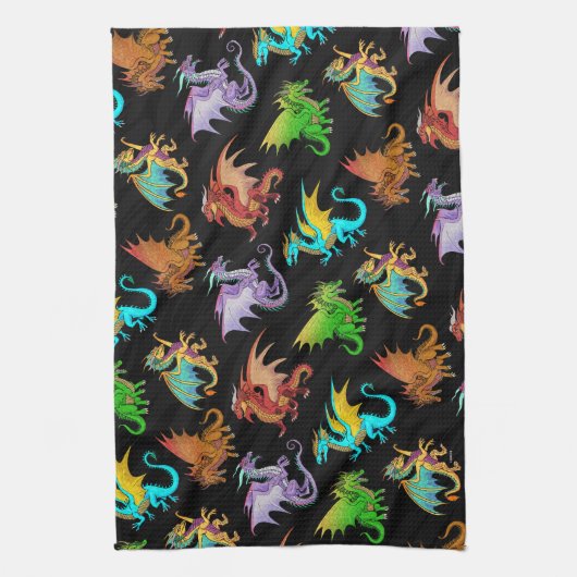 Bunte Regenbogen-Drache-Schule Geschirrtuch (Vertikal)
