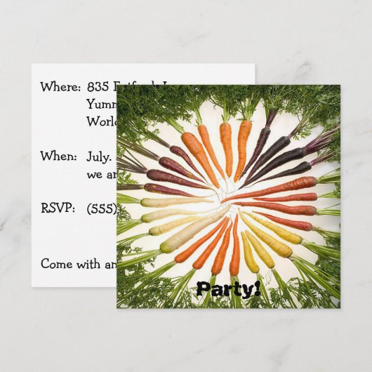 Bunte Regenbogen Karotte Gemüse Spaß Garten Party Einladung (Vorne/Hinten)