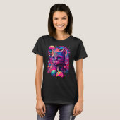 Bunte Regenbogen-Katzengrafik T-Shirt (Vorne ganz)