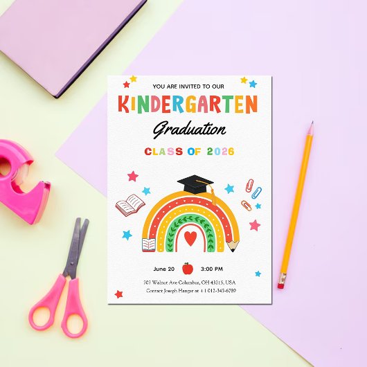 Bunte Regenbogen Kindergarten Abschluss Einladung