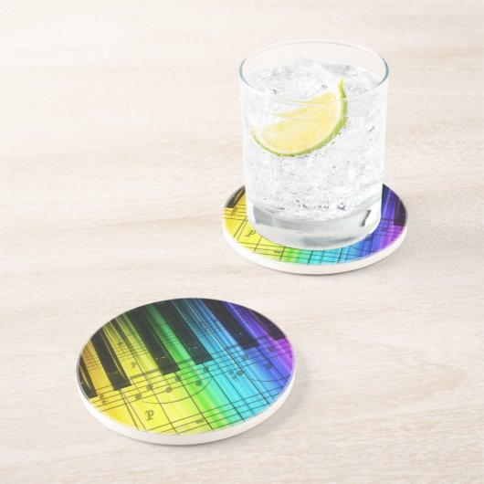 Bunte Regenbogen-Klavier-Tastatur Sandstein Untersetzer (Seite)