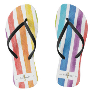 Bunte Regenbogen-Monogramm-Streifen Süße ungerade Badesandalen