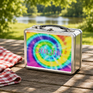 Bunte Regenbogen-Tie-Dye-Trippy-Metall-Lunchbox Metall Brotdose