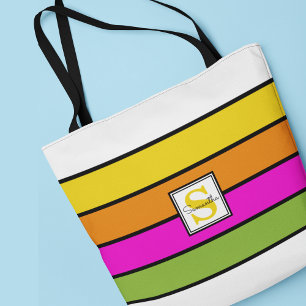 Bunte Regenbogenstreifen Monogramm Tasche