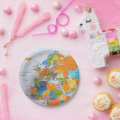 Bunte Reise-Karte Pappteller (Party)