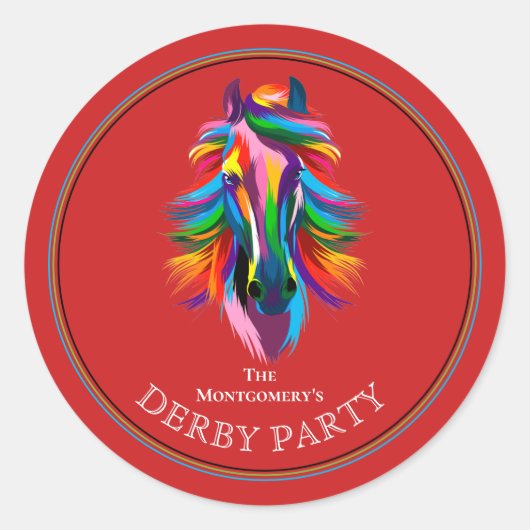 Bunte Rennpferd Derby-Party Rot Runder Aufkleber (Vorderseite)