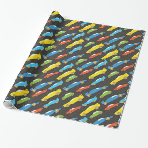 Bunte Rennwagen auf Schwarz Geschenkpapier