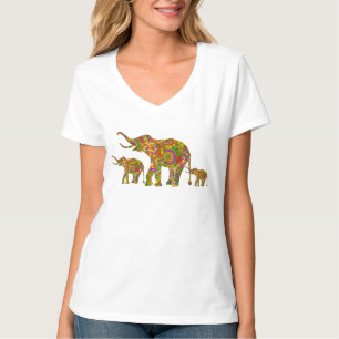 Bunte Retro-Blumen Elefantenfamilie T-Shirt