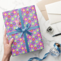 Bunte Retro-Blumen in Lila, Rosa und Grün
