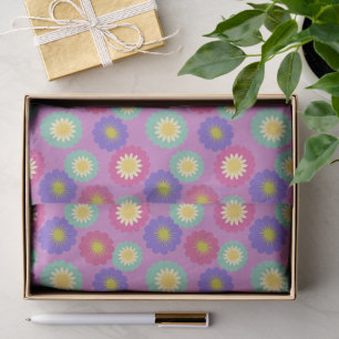 Bunte Retro-Blumen in Lila, Rosa und Grün Seidenpapier