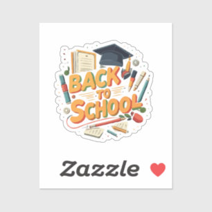 Bunte Retro-Cartoon-Illustration "Zurück zur Schul Aufkleber