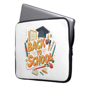 Bunte Retro-Cartoon-Illustration "Zurück zur Schul Laptopschutzhülle