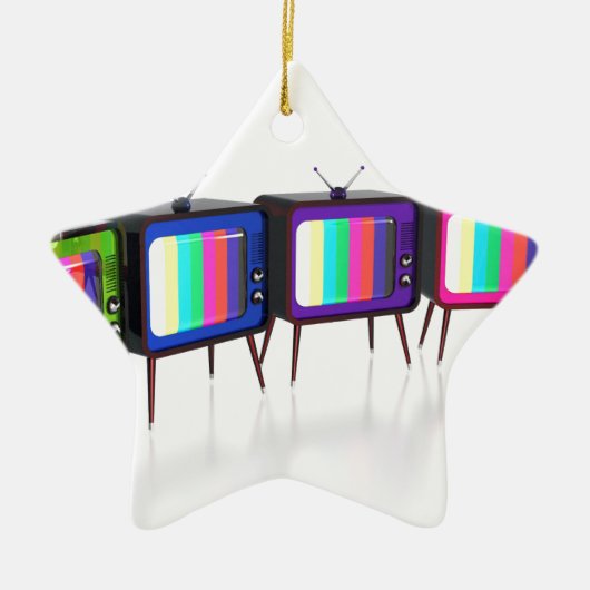 Bunte Retro Fernsehen Keramik Ornament (Vorne)