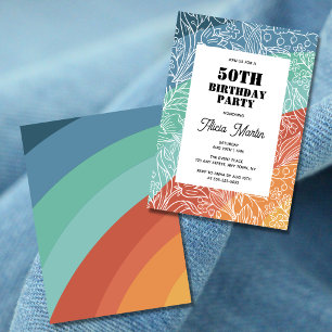 Bunte Retro Groovy Regenbogen Blumen 50. Geburtsta Einladung