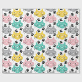 Bunte Retro-Katzen Geschenkpapier (Flach)