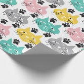 Bunte Retro-Katzen Geschenkpapier (Ecke)