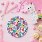 Bunte Retro Katzen-katzenartiges Muster Pappteller (Party)