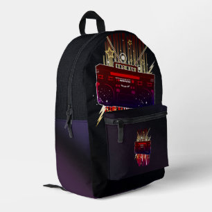 Bunte Retro-Lautsprecher-Kunst mit Neon-Musik-Ener Bedruckter Rucksack
