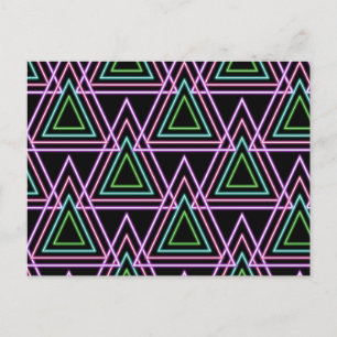Bunte Retro-Neon-Geometrie-Dreiecke in Schwarz aus Postkarte