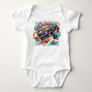 Bunte Retro-Pop-Art-Strahlenpistole Futuristisch Baby Strampler